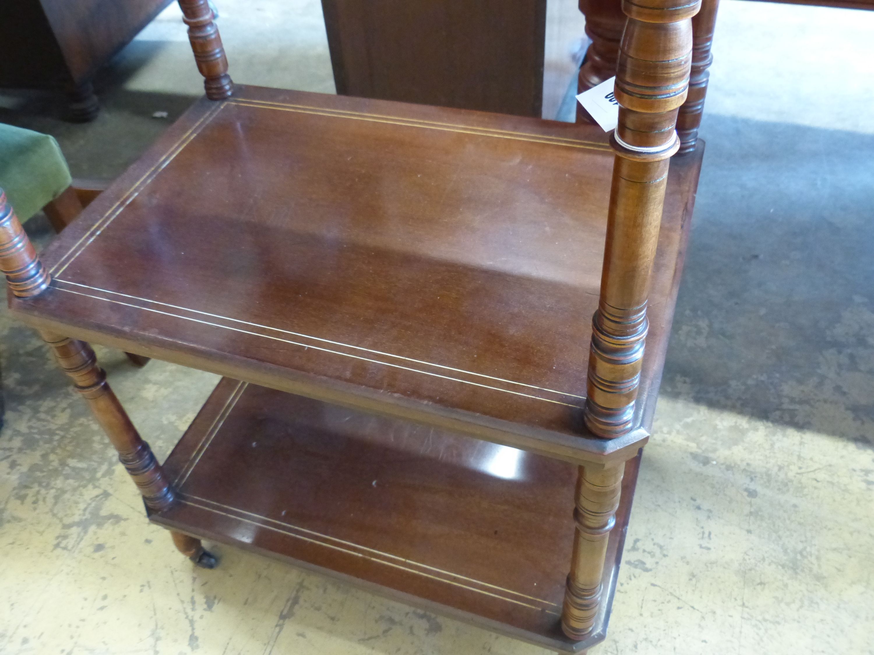 A late Victorian mahogany three tier whatnot, width 58cm, depth 41cm, height 90cm